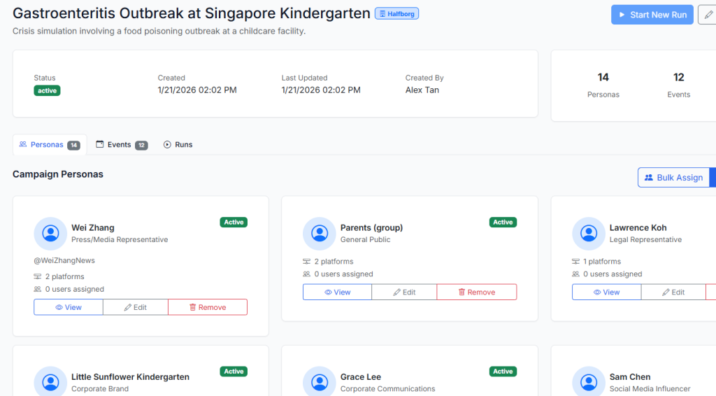 Create crisis simulation campaign